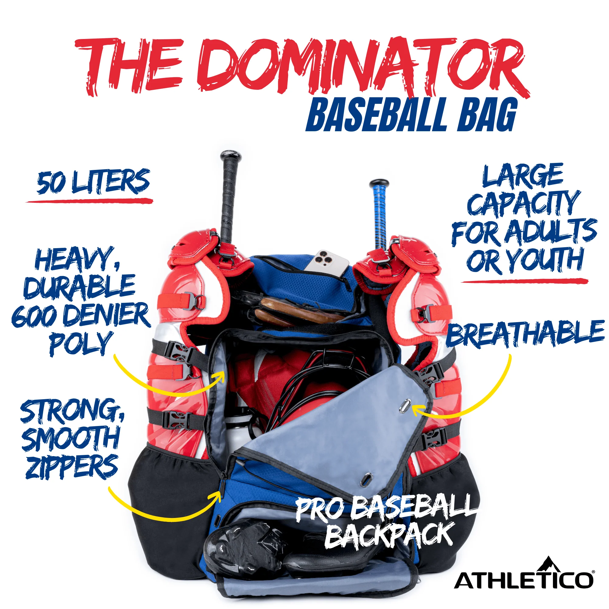 Athletico Dominator Baseball Catcher Backpack - Image 3